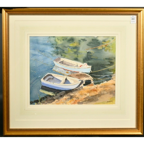 202 - John F. Mole (20th Century), 'Evening at Fowey', watercolour, signed, exhibition label verso, 11