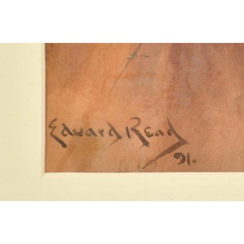 204 - Edward Read, Circa 1891, female figure seated in a cottage interior, watercolour, signed and dated, ... 