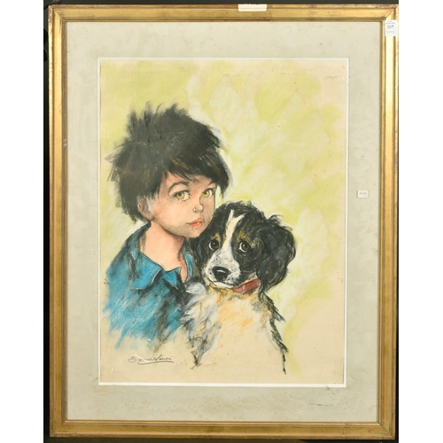 207 - Sonia Lenon, French, a pastel study of a young girl and her dog, signed, 24