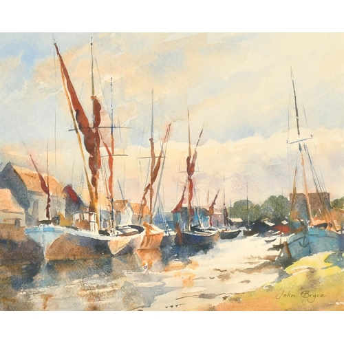 211 - John Bryce, 'Barges at Faversham', watercolour, signed, 9