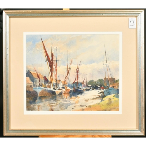 211 - John Bryce, 'Barges at Faversham', watercolour, signed, 9
