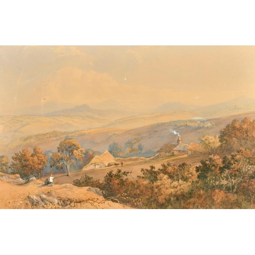 216 - Philip Mitchell (1814-1896) British, figures overlooking a West Country valley, watercolour, signed ... 