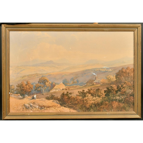 216 - Philip Mitchell (1814-1896) British, figures overlooking a West Country valley, watercolour, signed ... 