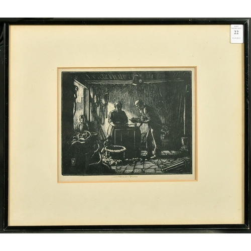 22 - Norman Thomas Janes, 'Onion sellers', woodcut, signed in pencil, label verso, 7.5