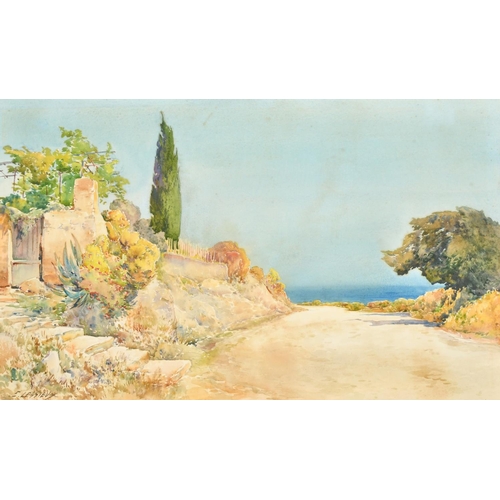 220 - Ernest-Louis Lessieux (1848-1925) French, 'La Corniche Sous Roquebrune', watercolour, signed, 11.25