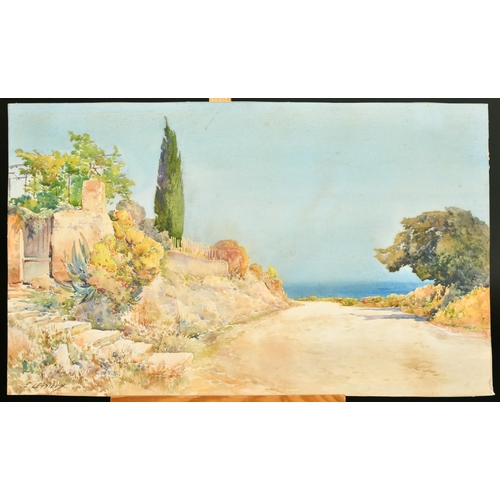 220 - Ernest-Louis Lessieux (1848-1925) French, 'La Corniche Sous Roquebrune', watercolour, signed, 11.25
