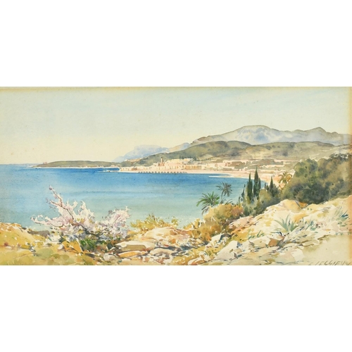 221 - Ernest-Louis Lessieux (1848-1925) French, a Mediterranean coastal view, watercolour, signed, 5.25