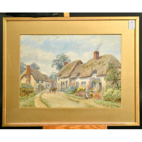 222 - Harold Lawes (1865 - 1940) British, a lady tending flowers in a cottage garden, watercolour, signed,... 