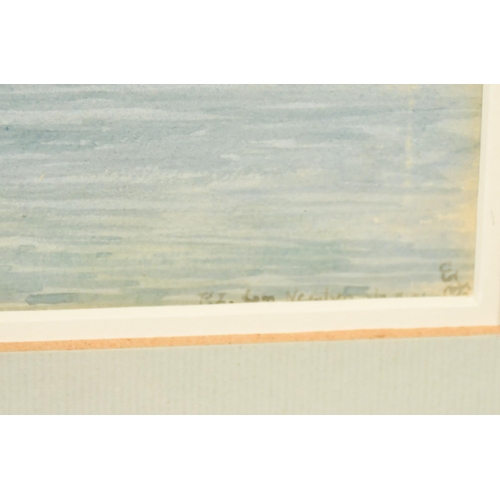 224 - 19th Century English school, a view of a traditional boat at sea with a port beyond, watercolour, in... 