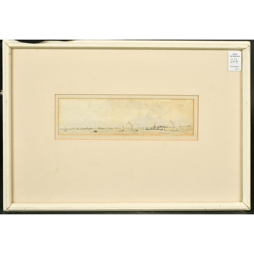 224 - 19th Century English school, a view of a traditional boat at sea with a port beyond, watercolour, in... 