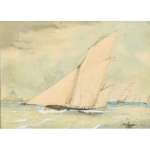 225 - S. Carter, Circa 1884, a view of a J-Class yacht, watercolour, signed and dated, 7.5