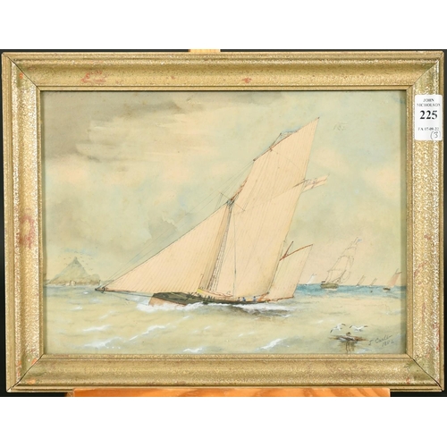 225 - S. Carter, Circa 1884, a view of a J-Class yacht, watercolour, signed and dated, 7.5