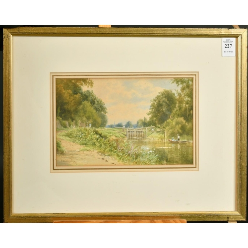 227 - F. G. Coleridge (19th Century) British, figures on a boat approaching a lock, watercolour, 5.75
