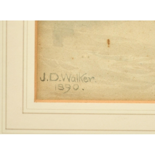 231 - J. D. Walker, Circa 1890, barges moored in a town harbour, watercolour, signed and dated, 15