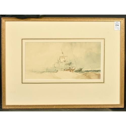 234 - James Chisholm Gooden (19th Century), Shipping in a heavy swell, watercolour, trade labels and sketc... 