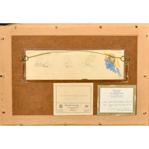 234 - James Chisholm Gooden (19th Century), Shipping in a heavy swell, watercolour, trade labels and sketc... 