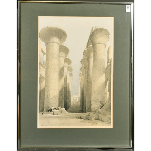 24 - After David Roberts, 19th Century tinted lithograph, 'Thebes, Great Hall at Karnak', 19