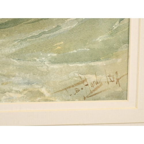 240 - Thomas Bush Hardy (1842-1897) British, figures in a rowing boat in a choppy sea by a harbour, waterc... 