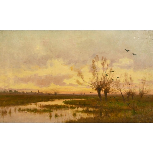 315 - Late 19th Century School, a river landscape at dusk, oil on canvas, 12.5