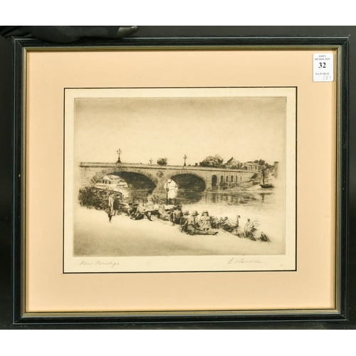 32 - E. Wardle, an etching of Kew Bridge, signed in pencil, 7