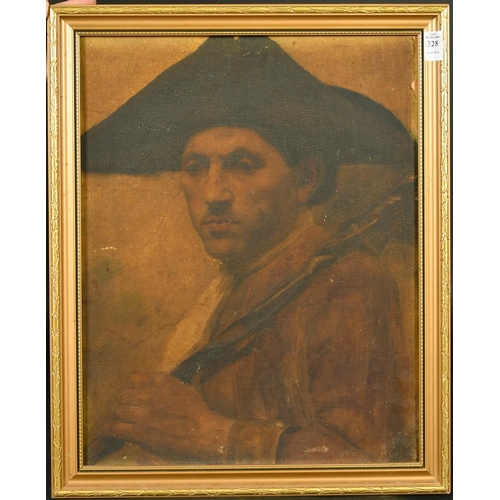 328 - Circle of S.L. Fildes, Portrait study of a man wearing a tricorne hat, oil on canvas laid on board, ... 