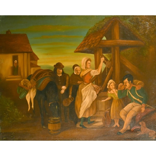 336 - 19th Century Primitive School, A family group by a well, oil on canvas, 28