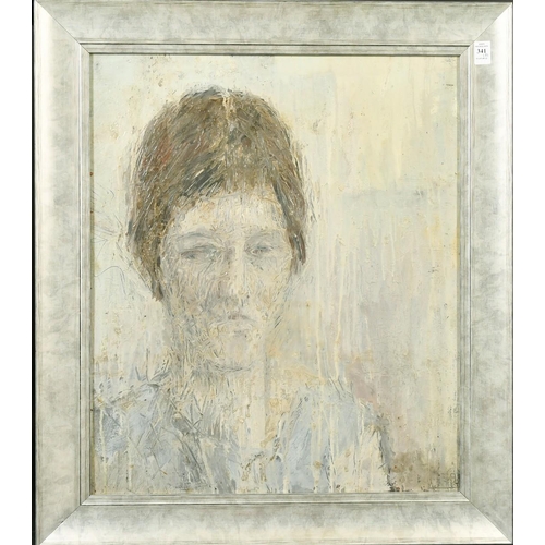 341 - Trevor Jeavons (20th Century) Head of young woman, oil on board, 24