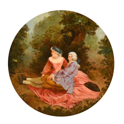 342 - 19th Century, Courting couple in a landscape, oil on panel, 16