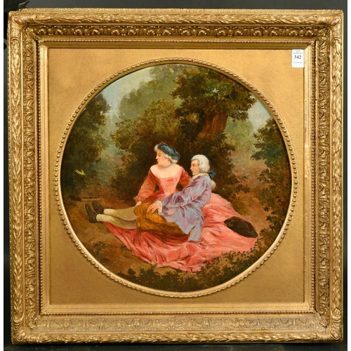 342 - 19th Century, Courting couple in a landscape, oil on panel, 16