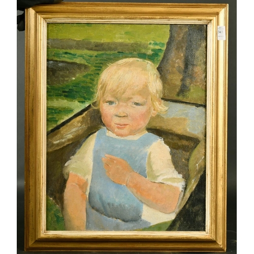 343 - 20th Century, Portrait study of a young blonde-haired child, oil on canvas, 18