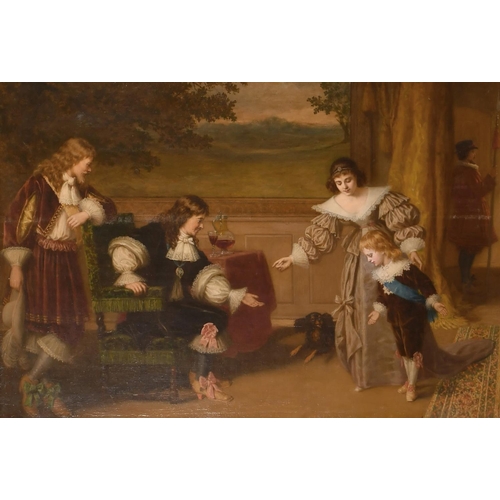 350 - 19th Century English School, Family gathering in a lavish interior, oil on canvas, indistinctly sign... 