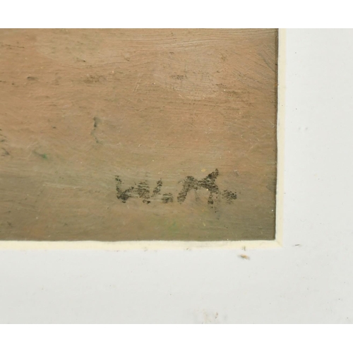353 - William Mason, Figures in a misty landscape, oil on board, initialled, 7.75