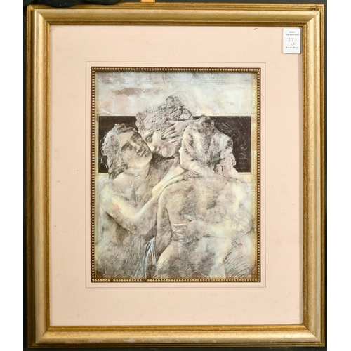 37 - A group of three colour prints of semi-nude female figures, 9.5