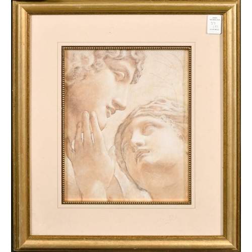 37 - A group of three colour prints of semi-nude female figures, 9.5