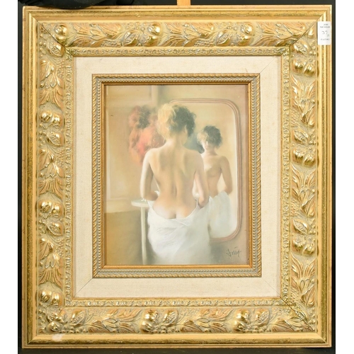 37 - A group of three colour prints of semi-nude female figures, 9.5