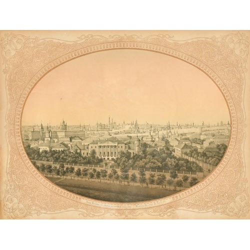 38 - A group of three mid-19th Century lithographs of Moscow landmarks, each 9.5