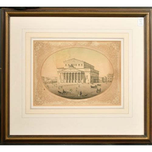 38 - A group of three mid-19th Century lithographs of Moscow landmarks, each 9.5