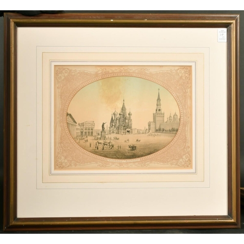 38 - A group of three mid-19th Century lithographs of Moscow landmarks, each 9.5