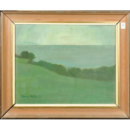 44 - Moira Beatty (1922-2015) a coastal landscape, oil on board, signed and dated 1972, 16