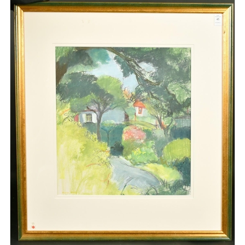 45 - Moira Beatty (1922-2015) a pastel study of a pathway through trees, signed, 16.5