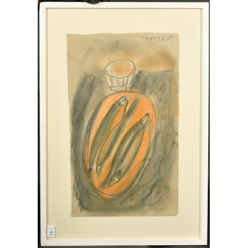 47 - Corrado Spaziani (1921-1986) a charcoal still life of fish, signed, 19.5