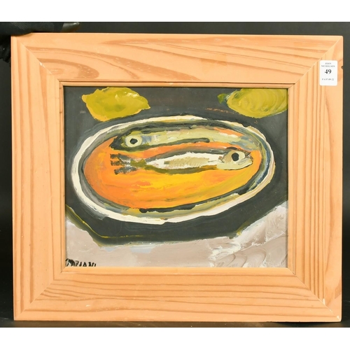 49 - Corrado Spaziani (1921-1986) a still life study of fish on a plate, oil, signed, 9