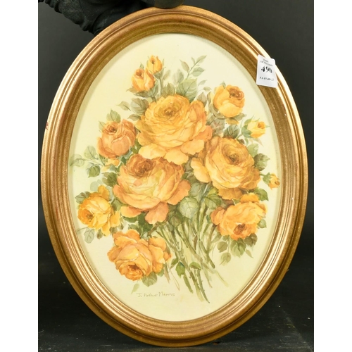 490 - James Arthur Morris (20th Century) British, yellow roses, watercolour, signed, 11