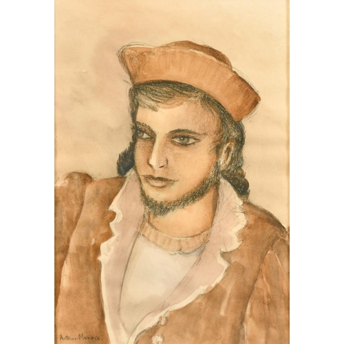 491 - James Arthur Morris (20th Century) British, a head study of a male figure in costume, watercolour an... 