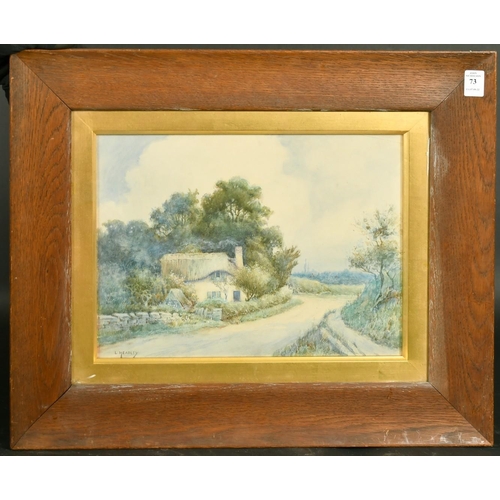 73 - L. Headley, 19th Century English School, A thatched cottage by a country path, watercolour, signed, ... 