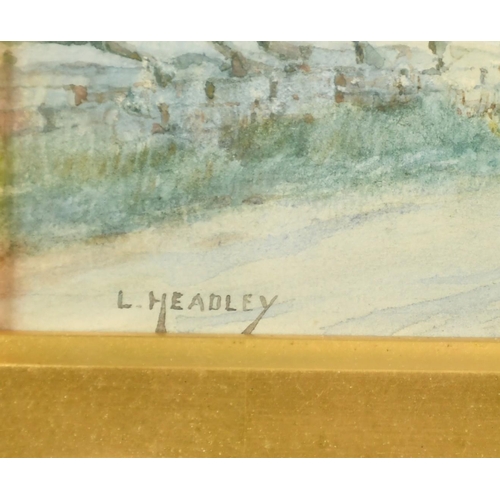 73 - L. Headley, 19th Century English School, A thatched cottage by a country path, watercolour, signed, ... 