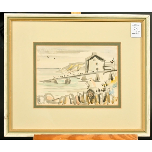 76 - Circle of John Piper, Lifeboat beach, Swanage', watercolour, inscribed on label verso, 5