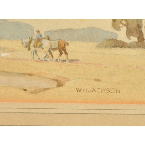 78 - W.H. Jackson, A farmer returning from the fields with horses, watercolour, signed, 8.75