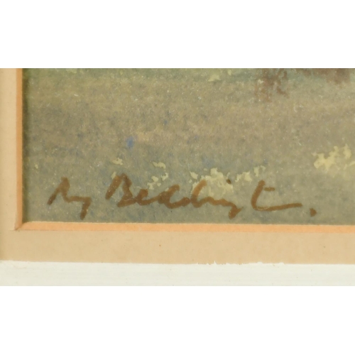 79 - Roy Beddington, A lady in a shawl on the edge of a lake with a cow nearby, watercolour, signed, insc... 