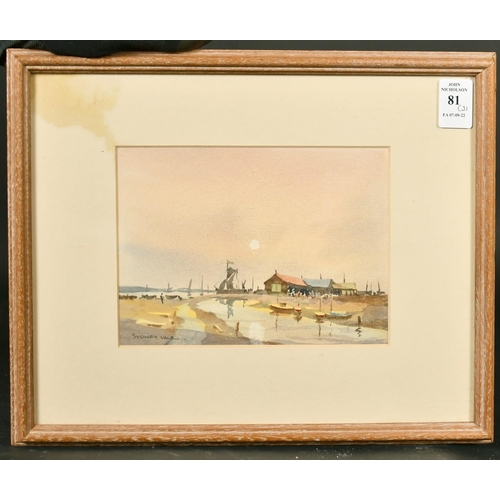 81 - Sydney Vale, Moored sailing boats in an estuary near buildings, watercolour, 5